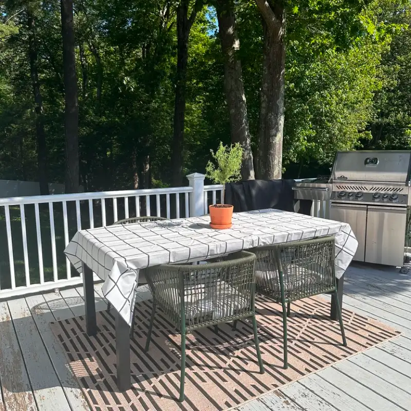 Ollie's Deck between arrivals, with the table and chairs set out